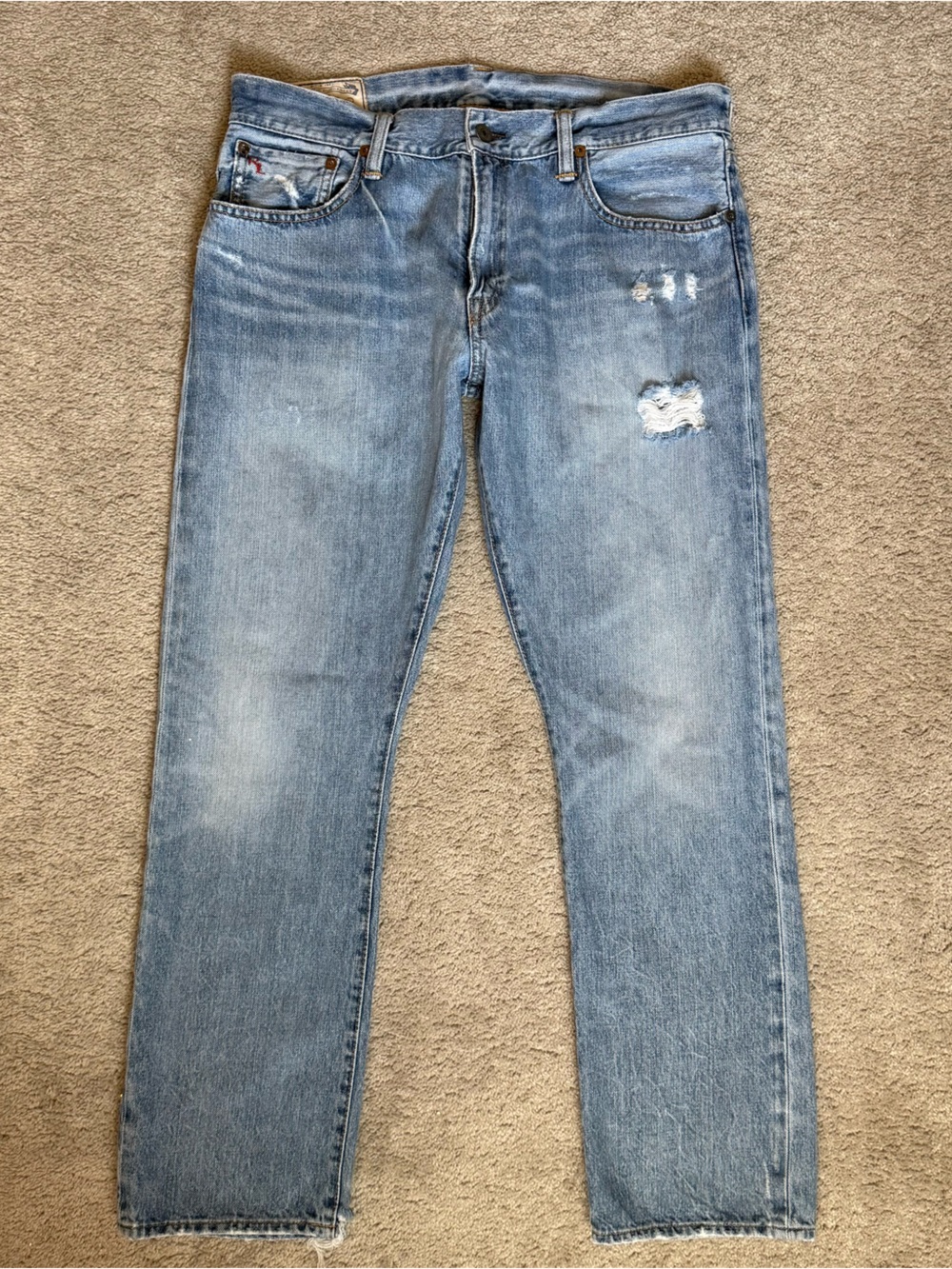 Men’s Polo Ralph Lauren Varick Slim Straight Jeans 34/30 Distressed Light Wash